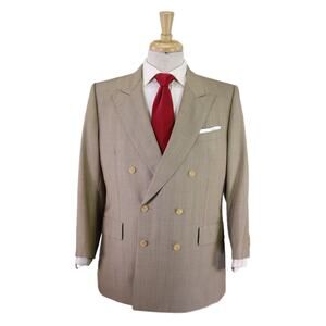 Chester Barrie Vintage Brown Tan Plaid Double Breasted Wool Suit 38S